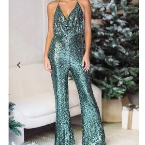 Emerald green sequin jumpsuit